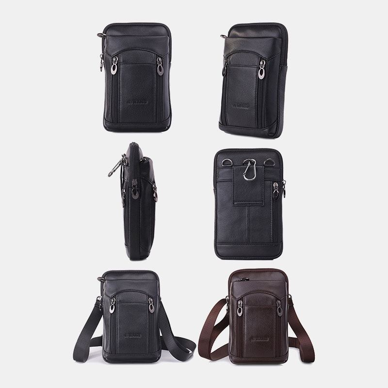 Menn Ekte Skinn 7 Tommers Telefonveske Midjeveske Belteveske Skulderveske Crossbody-veske