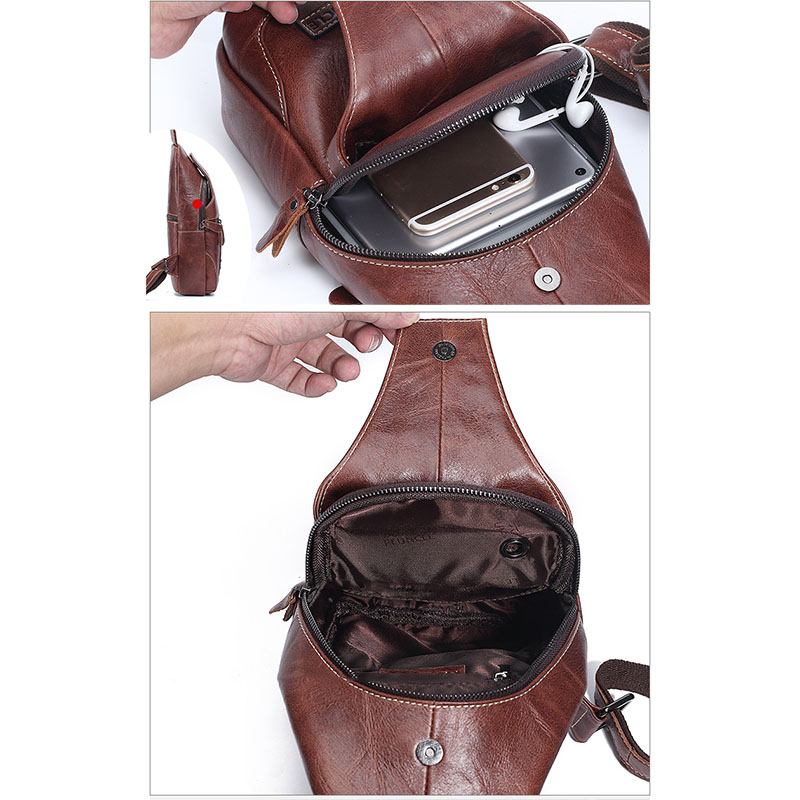 Menn Ekte Skinn Anti-theft Crossbody Veske Brystveske