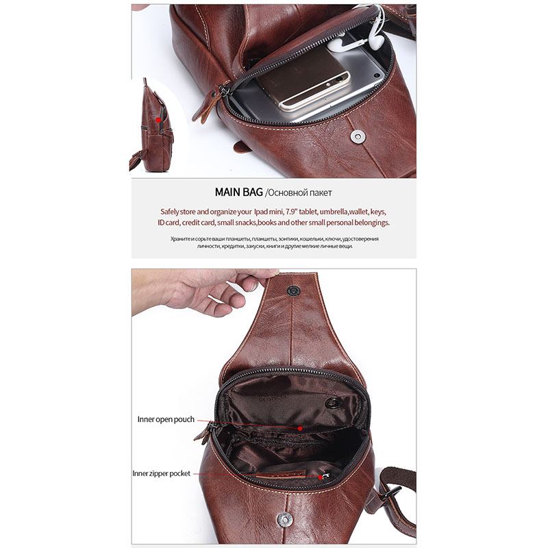 Menn Ekte Skinn Anti-theft Crossbody Veske Brystveske