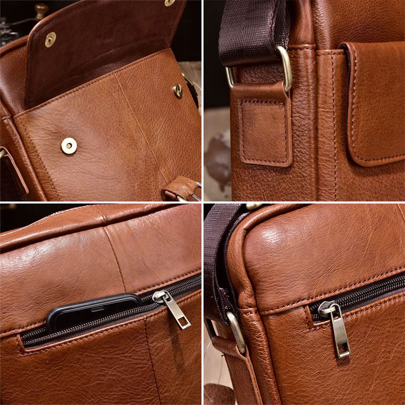 Menn Ekte Skinn Anti-tyveri Slitasjebestandig Crossbody Veske Vintage Vanntett Skulderveske