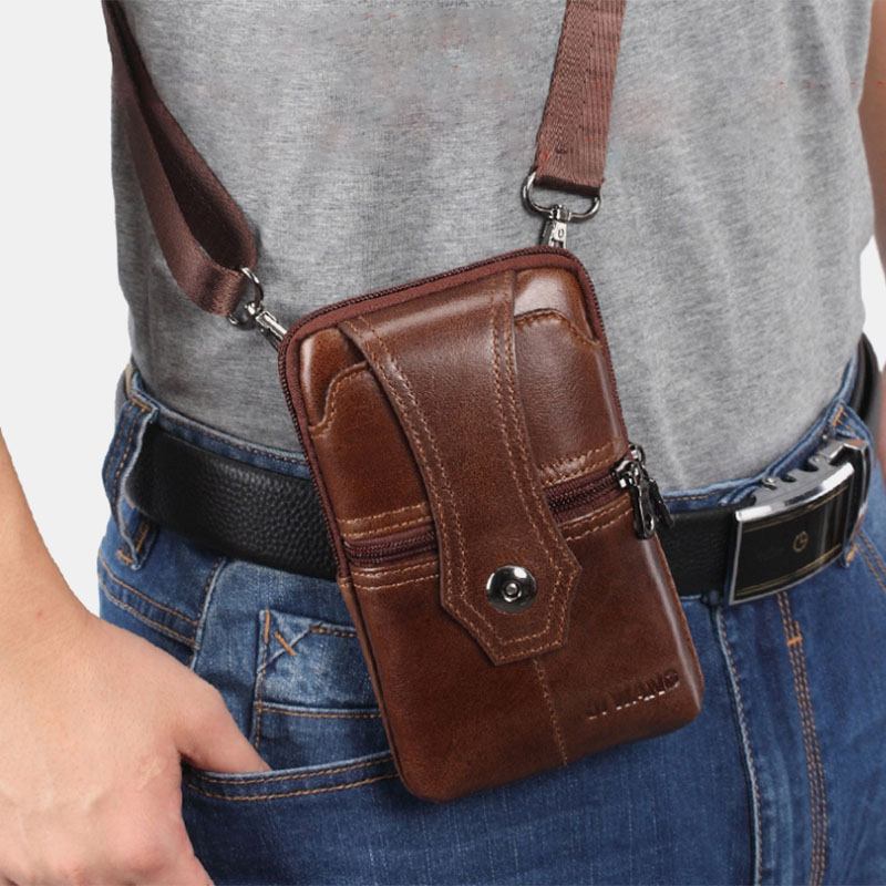 Menn Ekte Skinn Belte Phone Veske Fritids Crossbody Veske Skulderveske