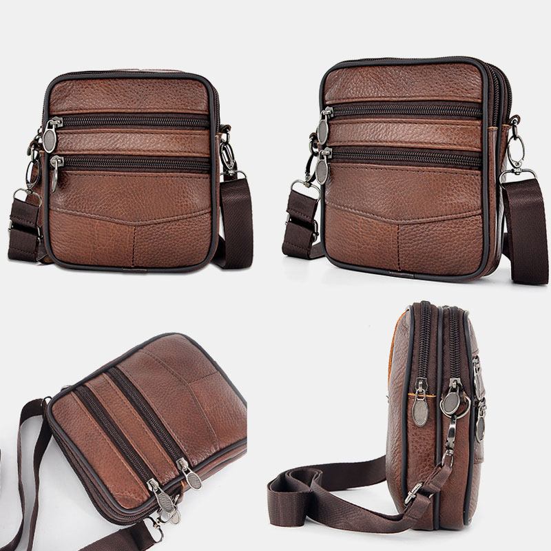 Menn Ekte Skinn Business Multi-carry Crossbody Veske Med Stor Kapasitet