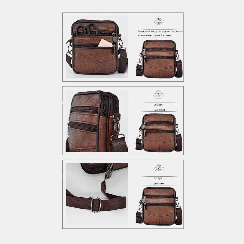 Menn Ekte Skinn Business Multi-carry Crossbody Veske Med Stor Kapasitet