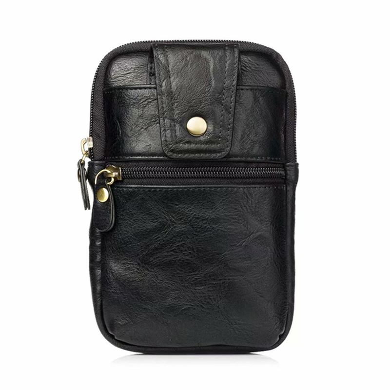 Menn Ekte Skinn Dobbel Glidelås Midjeveske Crossbody-veske