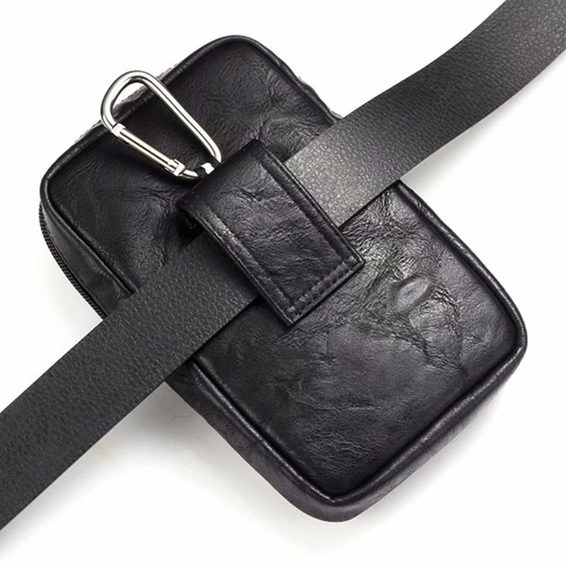 Menn Ekte Skinn Dobbel Glidelås Midjeveske Crossbody-veske