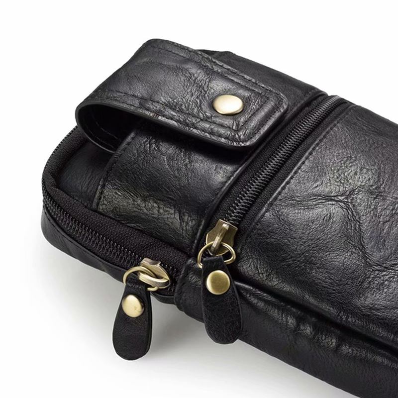 Menn Ekte Skinn Dobbel Glidelås Midjeveske Crossbody-veske