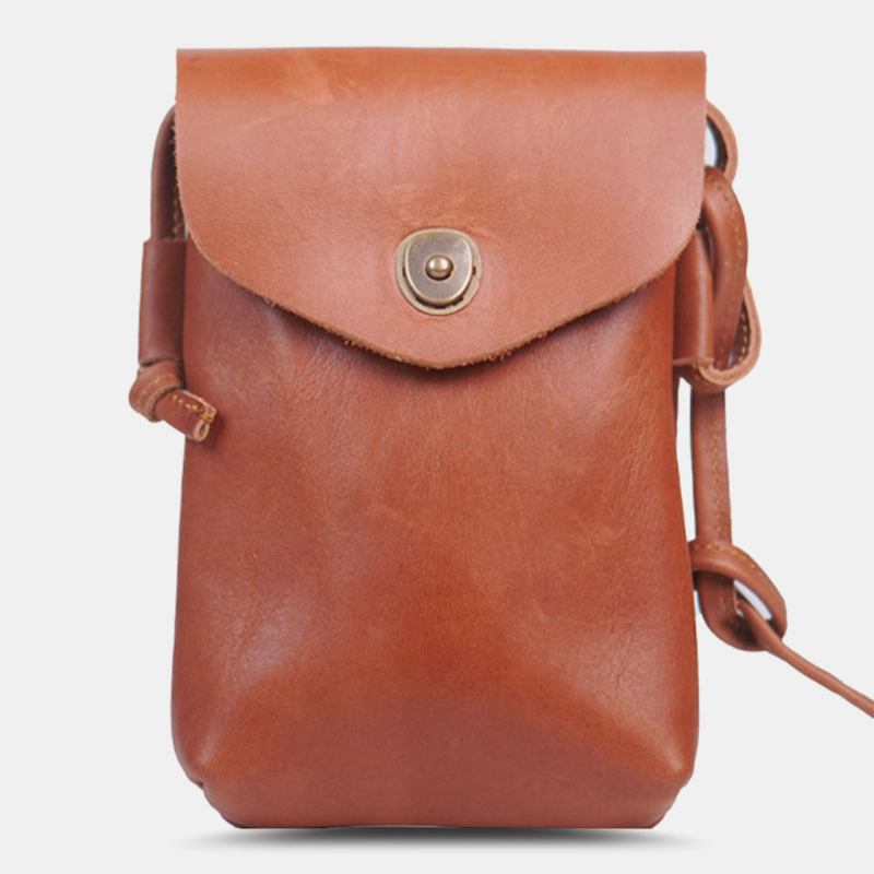 Menn Ekte Skinn Hasp 6.5 Tommer Telefonveske Bærbar Vanntett Crossbody Veske Skulderveske