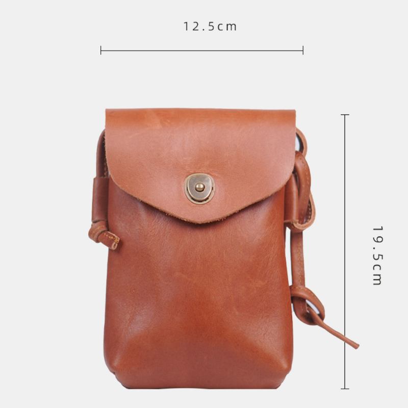 Menn Ekte Skinn Hasp 6.5 Tommer Telefonveske Bærbar Vanntett Crossbody Veske Skulderveske