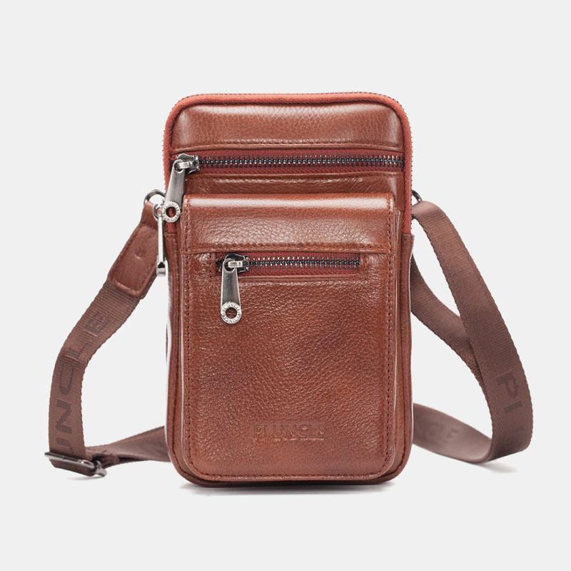 Menn Ekte Skinn Kuskinn Multi-carry Retro 7.2 Tommers Telefon Crossbody Veske Henge Belte Veske Midjeveske