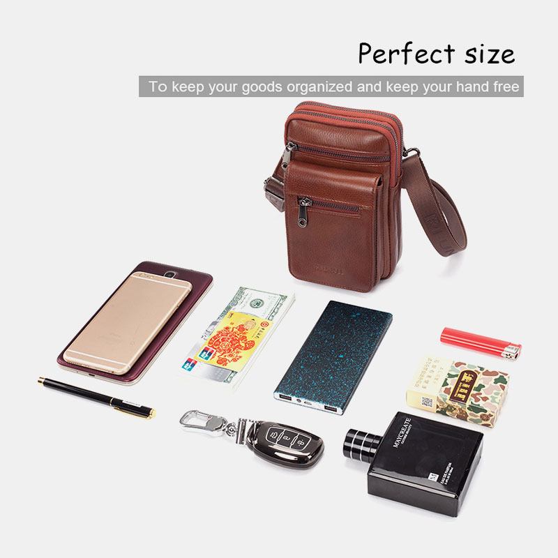 Menn Ekte Skinn Kuskinn Multi-carry Retro 7.2 Tommers Telefon Crossbody Veske Henge Belte Veske Midjeveske