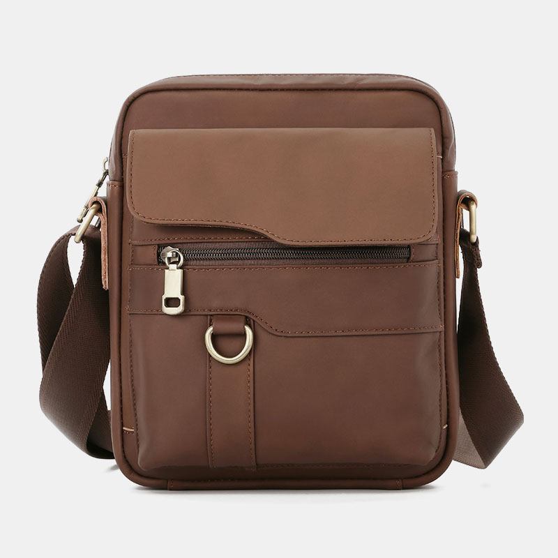 Menn Ekte Skinn Med Stor Kapasitet Vintage Uformelt 6.5 Tommers Telefonveske Crossbody-veske Skulderveske Messenger-koffert