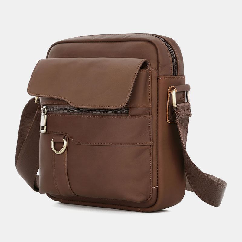 Menn Ekte Skinn Med Stor Kapasitet Vintage Uformelt 6.5 Tommers Telefonveske Crossbody-veske Skulderveske Messenger-koffert