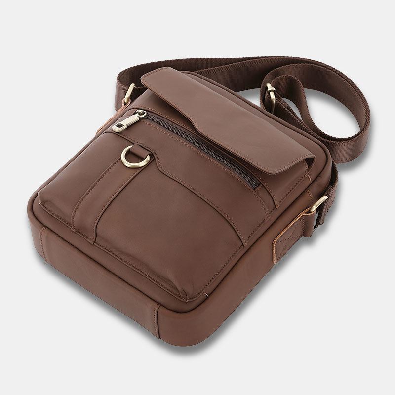 Menn Ekte Skinn Med Stor Kapasitet Vintage Uformelt 6.5 Tommers Telefonveske Crossbody-veske Skulderveske Messenger-koffert