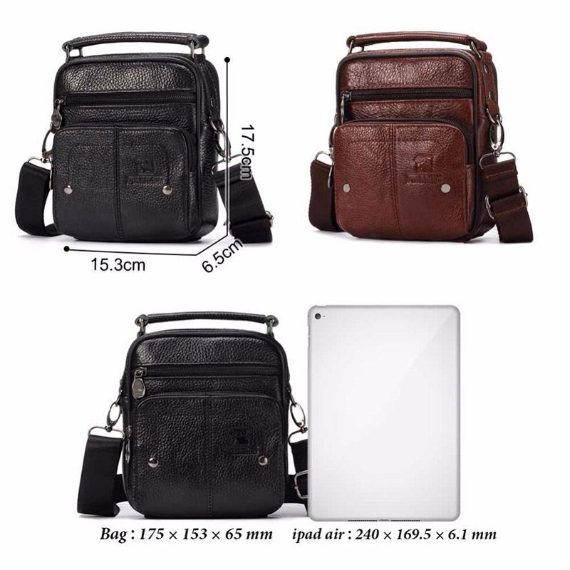 Menn Ekte Skinn Messenger Veske Liten Luksus Merkevare Glidelås Designer Skulder Fritids Bag