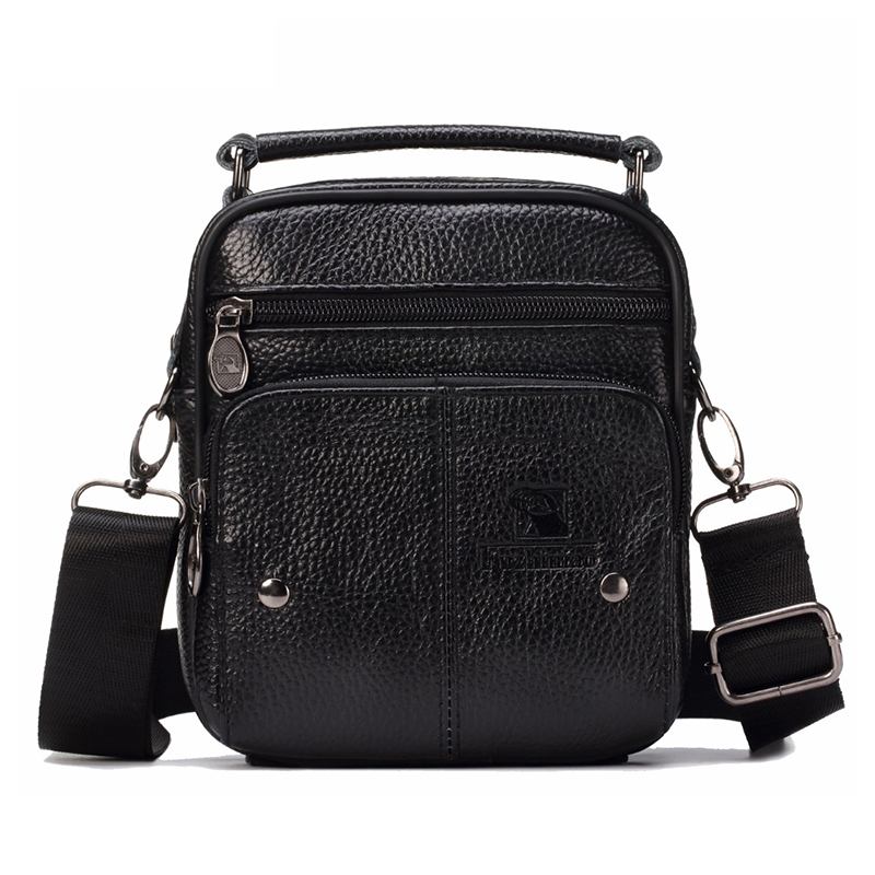 Menn Ekte Skinn Messenger Veske Liten Luksus Merkevare Glidelås Designer Skulder Fritids Bag