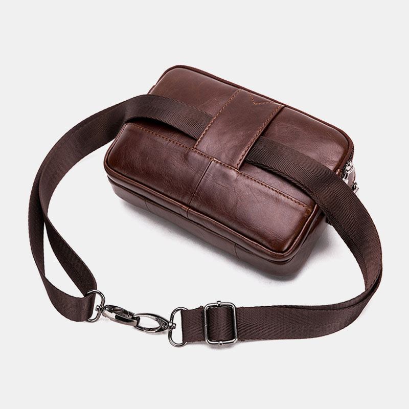 Menn Ekte Skinn Multi-funksjon Vintage Cross Body Veske Utendørs Midje Belte Bag