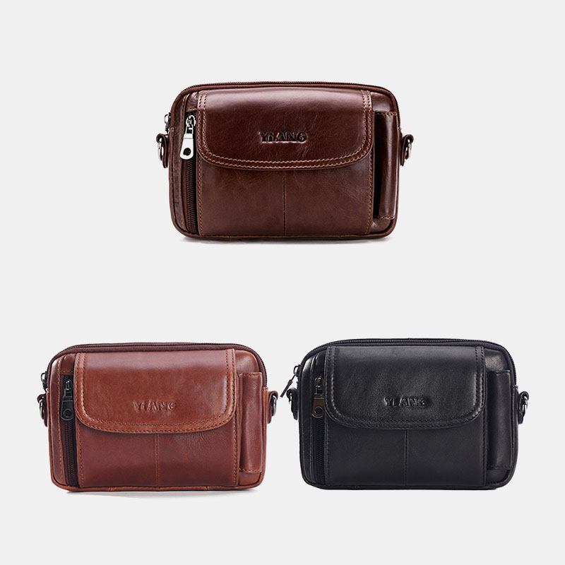 Menn Ekte Skinn Multi-funksjon Vintage Cross Body Veske Utendørs Midje Belte Bag