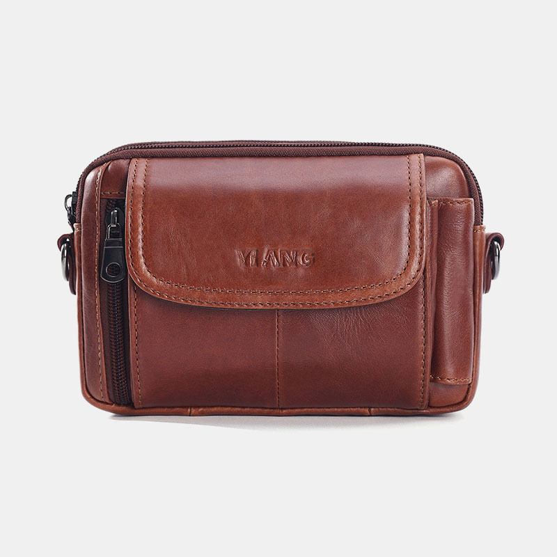 Menn Ekte Skinn Multi-funksjon Vintage Cross Body Veske Utendørs Midje Belte Bag