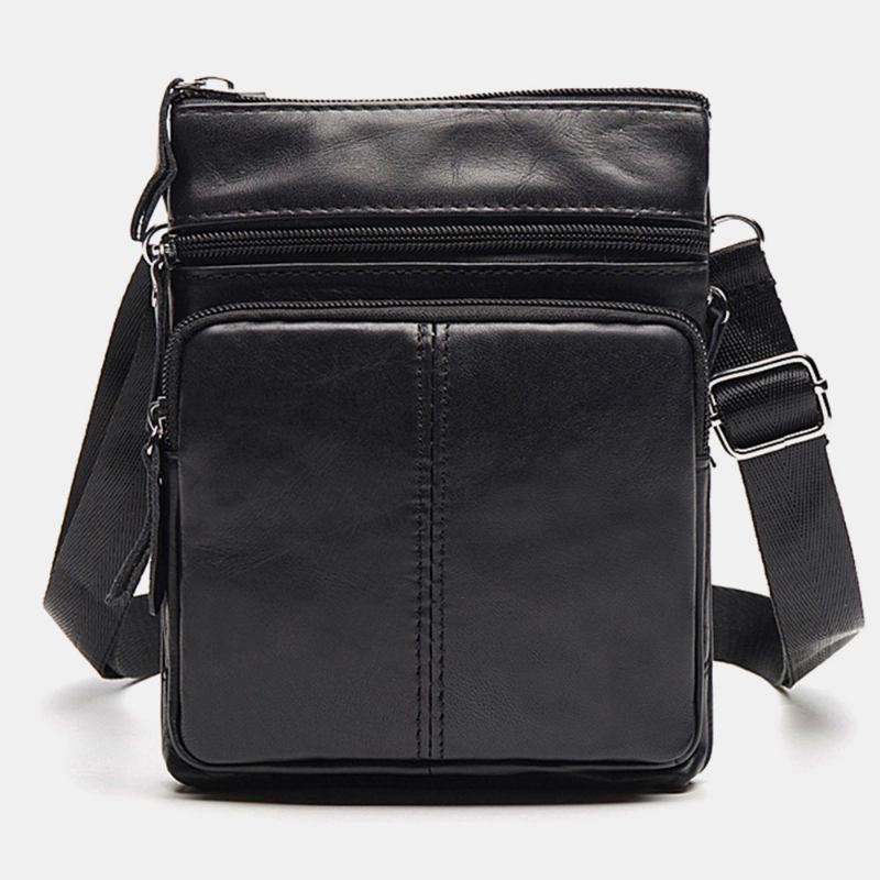 Menn Ekte Skinn Multi-lomme Fritids Business 6.3-tommers Telefonveske Crossbody-vesker Første Lag Kuskinn Skulderveske