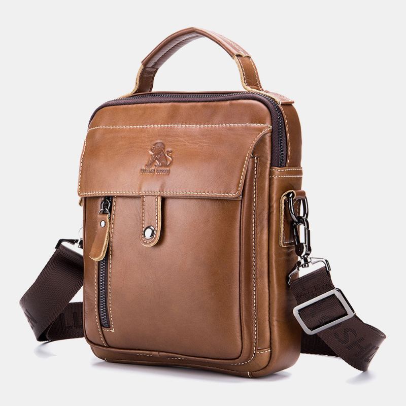 Menn Ekte Skinn Multi-lomme Vanntett Vintage Håndveske Crossbody Veske Skulderveske