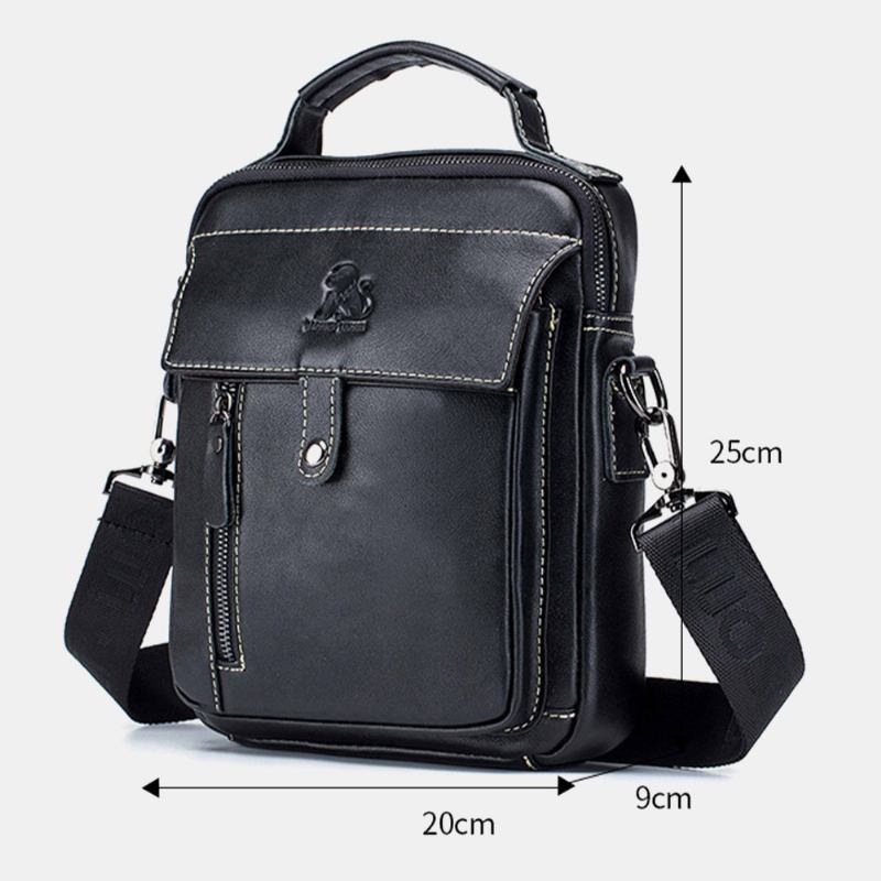 Menn Ekte Skinn Multi-lomme Vanntett Vintage Håndveske Crossbody Veske Skulderveske