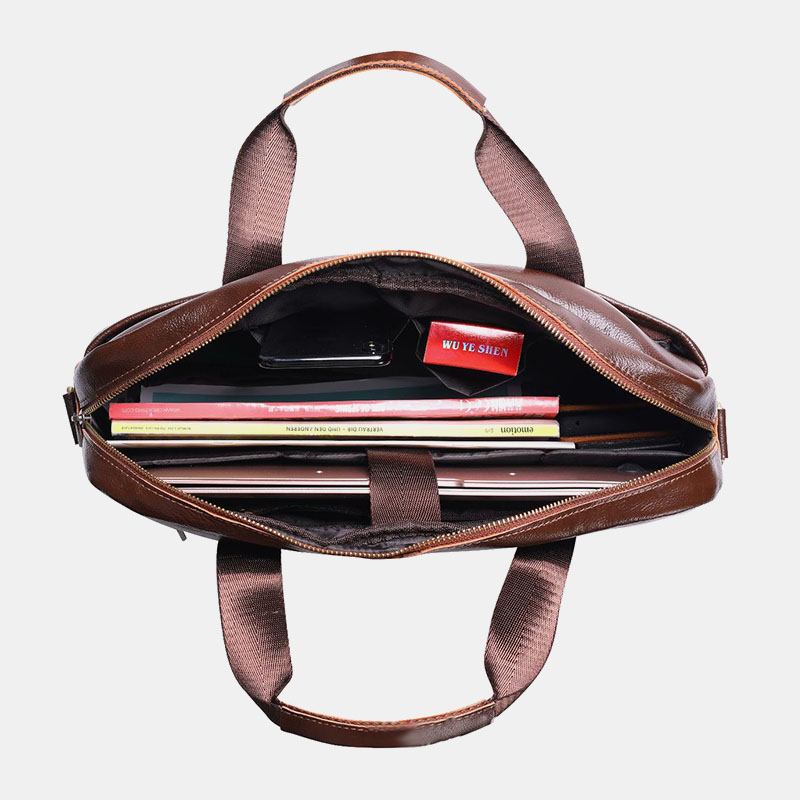 Menn Ekte Skinn Multi-lomme Vintage 14 Tommers Bærbar Veske Messenger Veske Crossbody Vesker Skulderveske Koffert