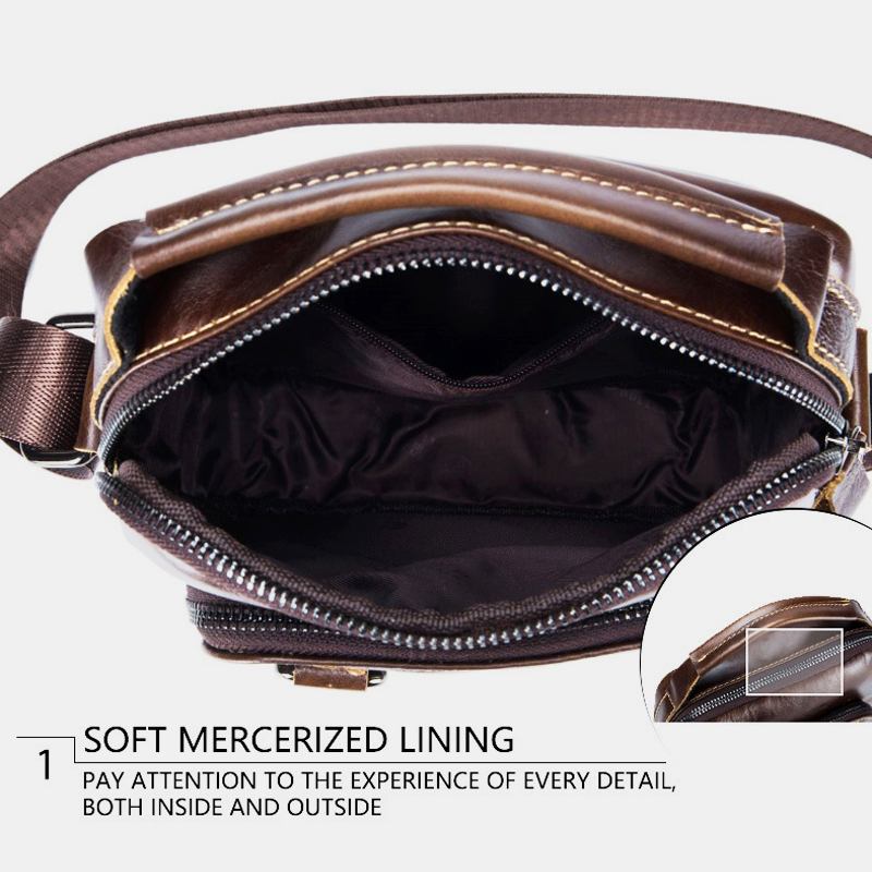 Menn Ekte Skinn Multi-pocket Crossbody Veske Vintage Nøkkelring Design Skulderveske