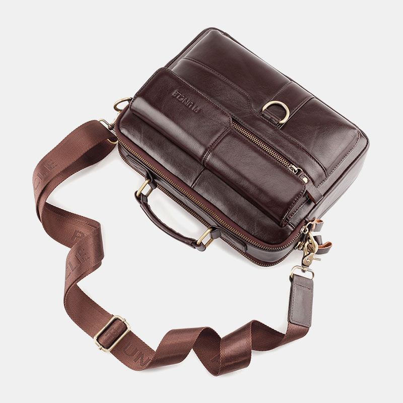 Menn Ekte Skinn Multi-pocket Crossbody Vesker Retro 6.5 Tommers Telefonveske Med Stor Kapasitet Koffert Skulderveske Håndveske