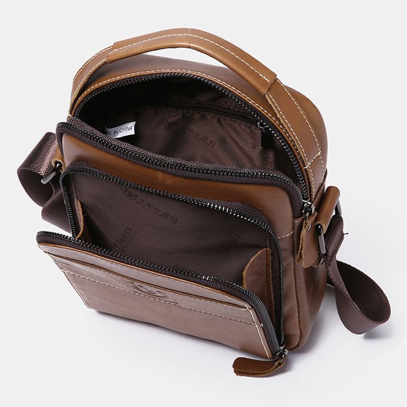 Menn Ekte Skinn Multi-pocket Fritids Crossbody Veske Skulderveske