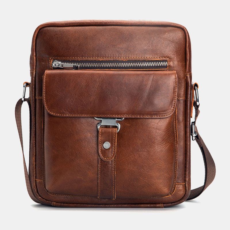 Menn Ekte Skinn Multifunksjon Anti-tyveri Slitasjebestandig Vintage Business Crossbody Veske Skulderveske