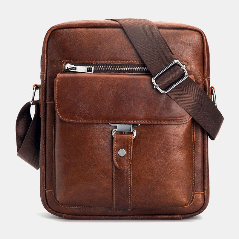 Menn Ekte Skinn Multifunksjon Anti-tyveri Slitasjebestandig Vintage Business Crossbody Veske Skulderveske