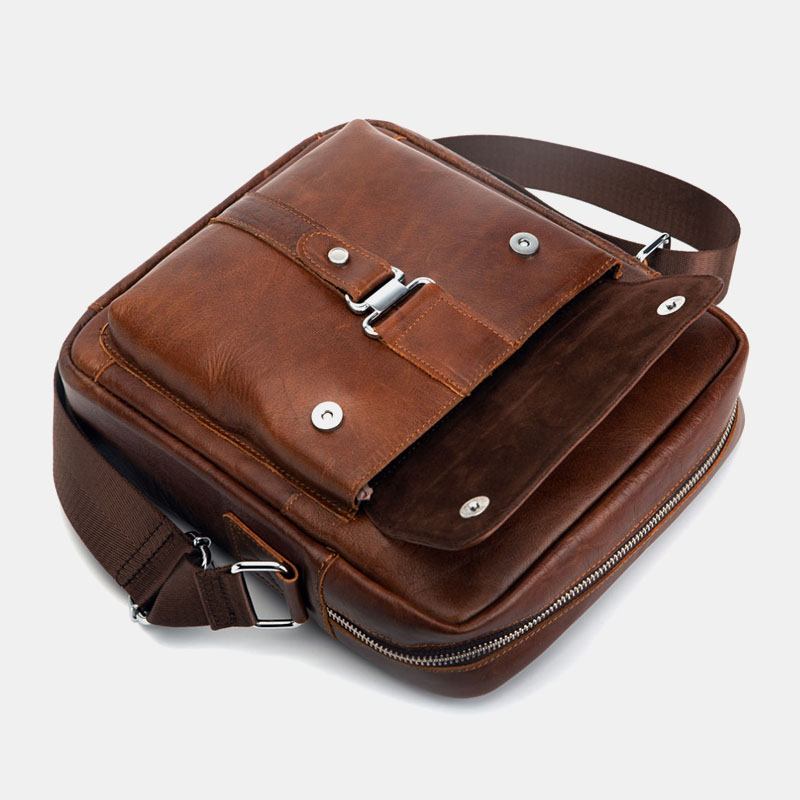 Menn Ekte Skinn Multifunksjon Anti-tyveri Slitasjebestandig Vintage Business Crossbody Veske Skulderveske