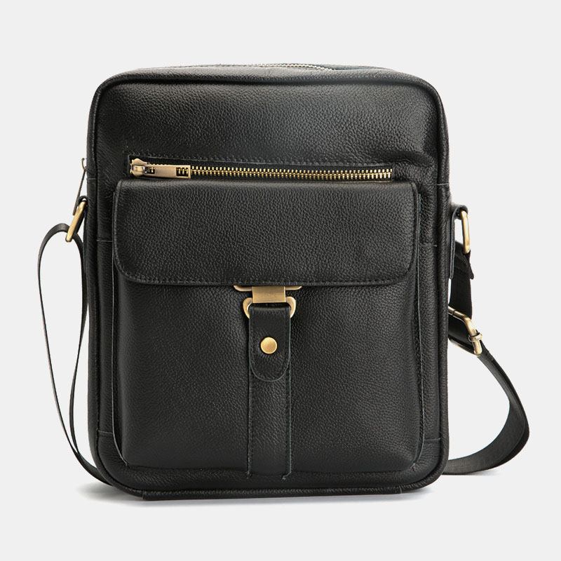 Menn Ekte Skinn Multifunksjon Anti-tyveri Slitasjebestandig Vintage Business Crossbody Veske Skulderveske