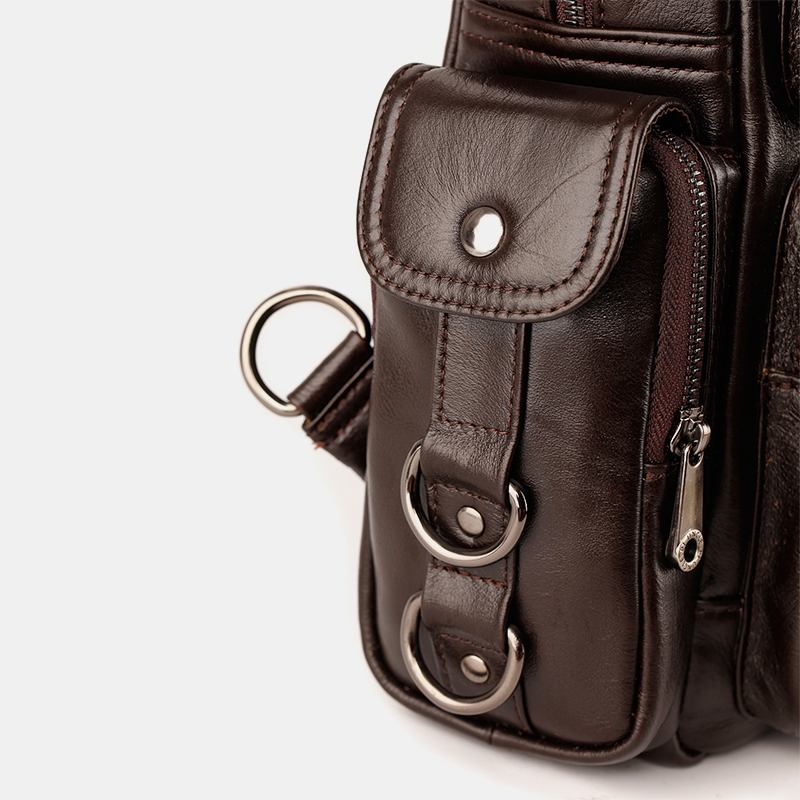 Menn Ekte Skinn Multifunksjon Multi-carry Utendørs Reise Kuskinn Crossbody Veske Ryggsekk