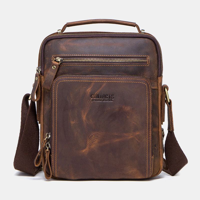 Menn Ekte Skinn Multifunksjon Multi-lomme Vintage Kofferter Messenger Veske Crossbody Veske Håndveske