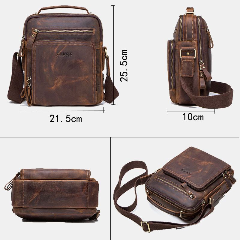 Menn Ekte Skinn Multifunksjon Multi-lomme Vintage Kofferter Messenger Veske Crossbody Veske Håndveske