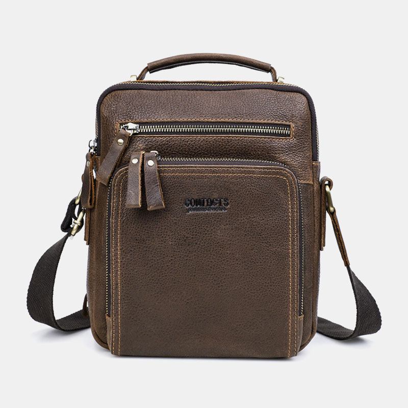 Menn Ekte Skinn Multifunksjon Multi-lomme Vintage Kofferter Messenger Veske Crossbody Veske Håndveske