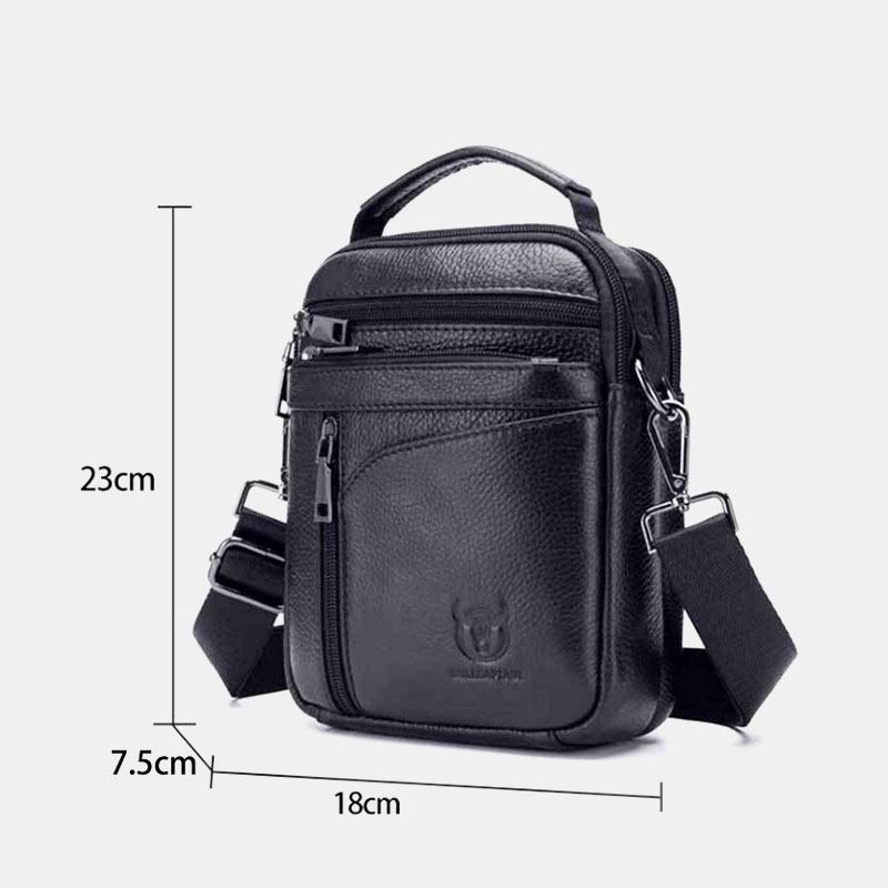 Menn Ekte Skinn Multifunksjon Multi-pocket Anti-theft Crossbody Veske Skulderveske