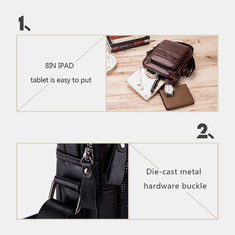 Menn Ekte Skinn Multifunksjon Multi-pocket Vanntett Crossbody Veske Skulderveske