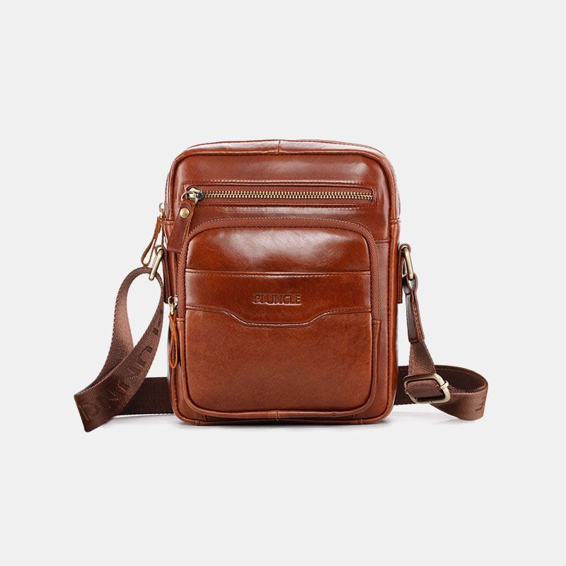 Menn Ekte Skinn Multifunksjon Retro Slitasjebestandig Håndveske Med Stor Kapasitet Skulderveske Cross Body Bag