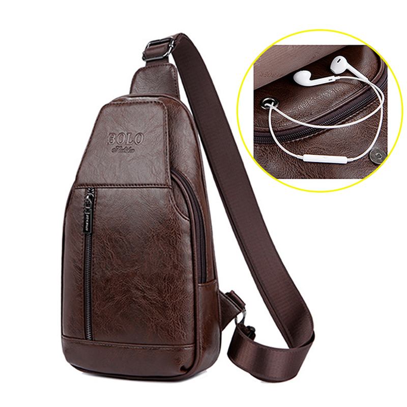 Menn Ekte Skinn Multifunksjonell Brystveske Fritid Outdoor Sports Crossbody Veske Skulderveske