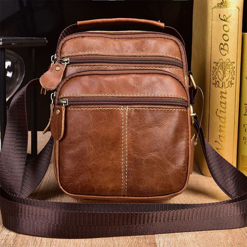 Menn Ekte Skinn Multilomme Vintage 6.3 Tommers Telefonveske Crossbody-vesker Skulderveske Håndveske