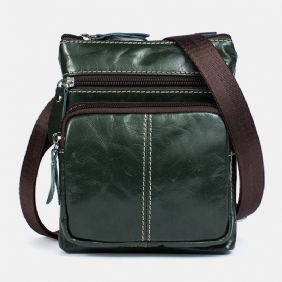 Menn Ekte Skinn Retro Business Ensfarget Skinn Glidelås Crossbody Veske Skulderveske