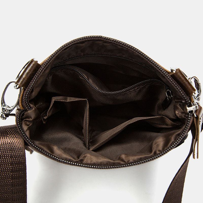 Menn Ekte Skinn Retro Business Ensfarget Skinn Glidelås Crossbody Veske Skulderveske