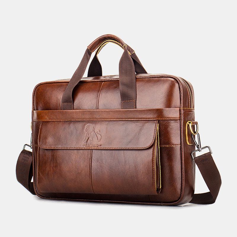 Menn Ekte Skinn Retro Business Multifunksjon 13 Tommers Bærbar Veske Håndveske Koffert Crossbody Veske