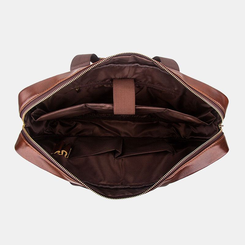 Menn Ekte Skinn Retro Business Multifunksjon 13 Tommers Bærbar Veske Håndveske Koffert Crossbody Veske