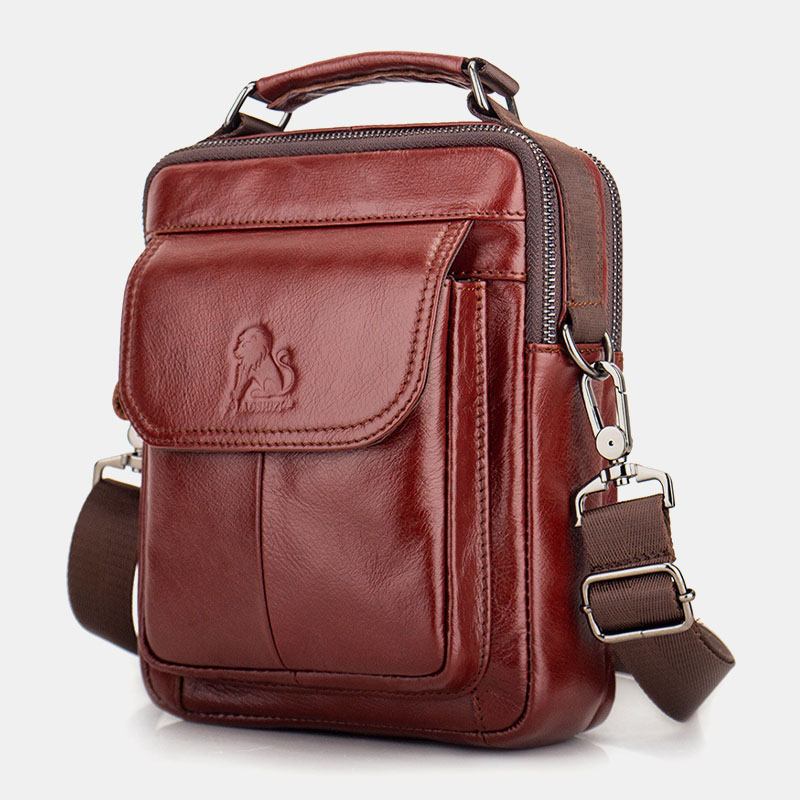 Menn Ekte Skinn Retro Business Skinn Skulderveske Crossbody Bag