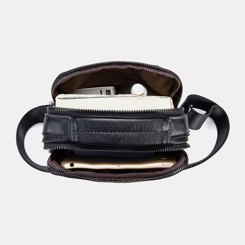 Menn Ekte Skinn Retro Business Small Kuskinn Skulderveske Crossbody Bag