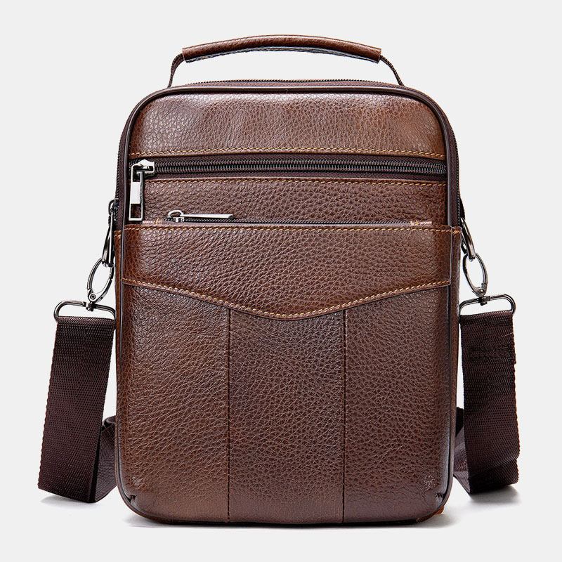 Menn Ekte Skinn Retro Business Vertikal Håndveske Crossbody Bag