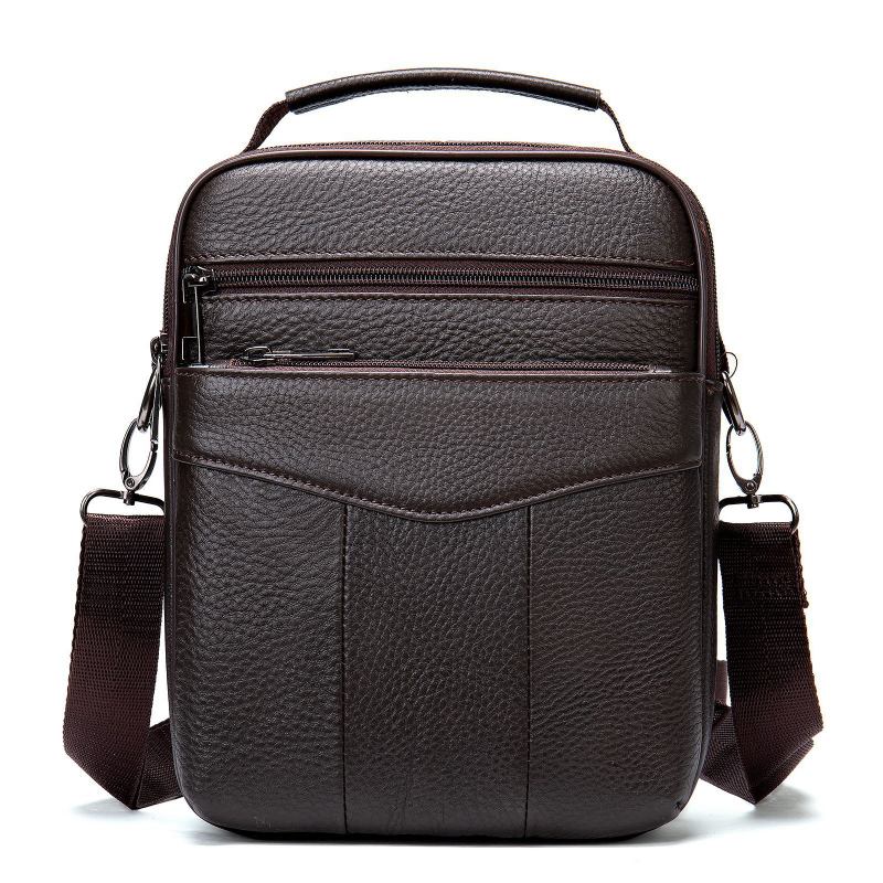 Menn Ekte Skinn Retro Business Vertikal Håndveske Crossbody Bag